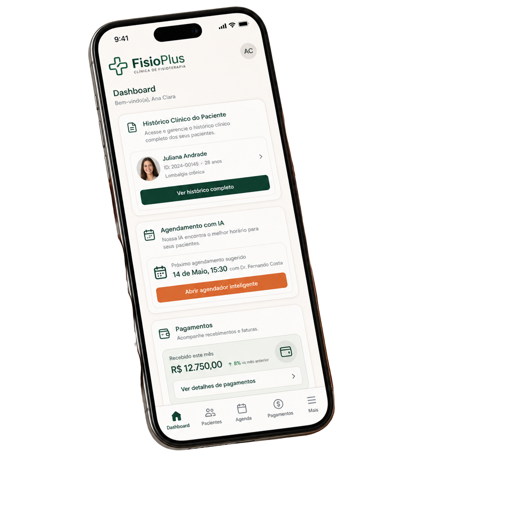 Móckup de la app FisioPlus en un teléfono